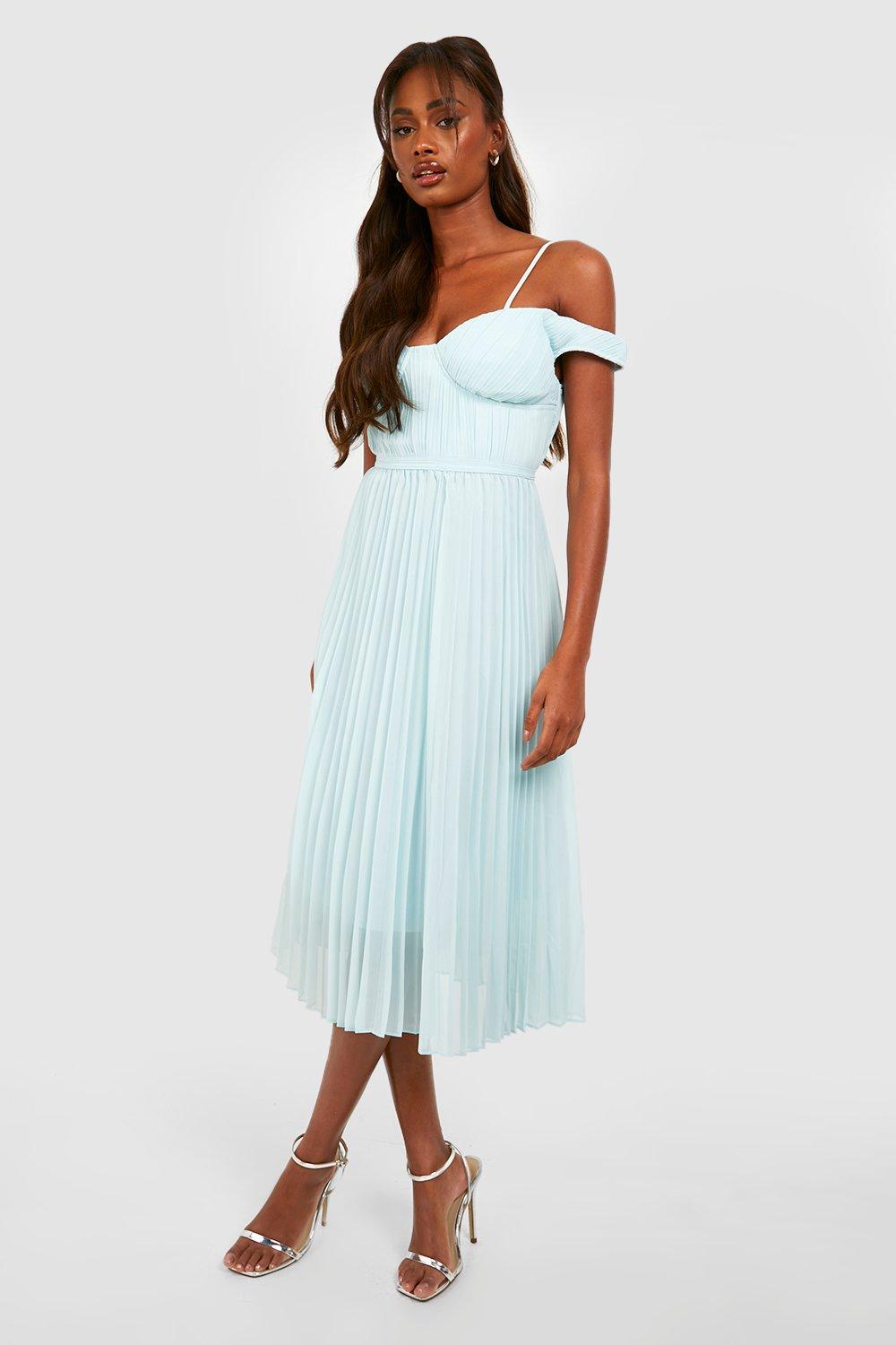 Cold shoulder tea length sales dress